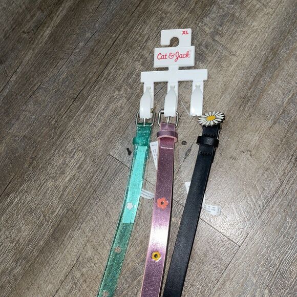 3 Pack Cat & Jack Girls XL Belts Green Glitter Purple Black NWT - Picture 3 of 4